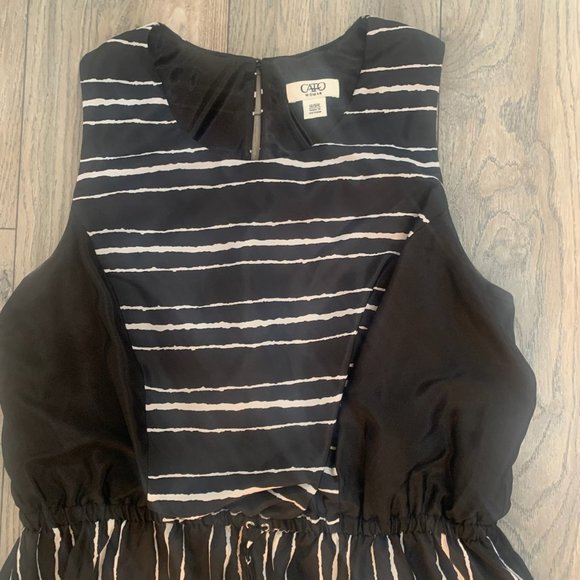 CATO BLACK WHITE STRIPED SLEEVELESS CINCHED WAIST DRESS 14/16W-EUC - Picture 4 of 9
